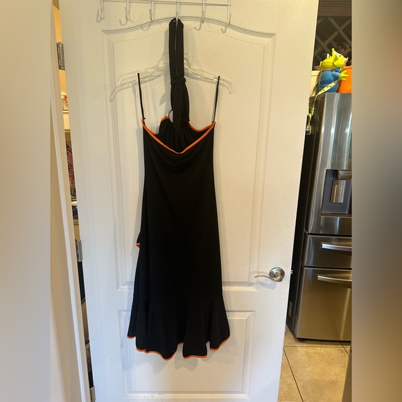 Entrancy women’s vintage black halter Midi dress w orange trim no size tag - Picture 2 of 5